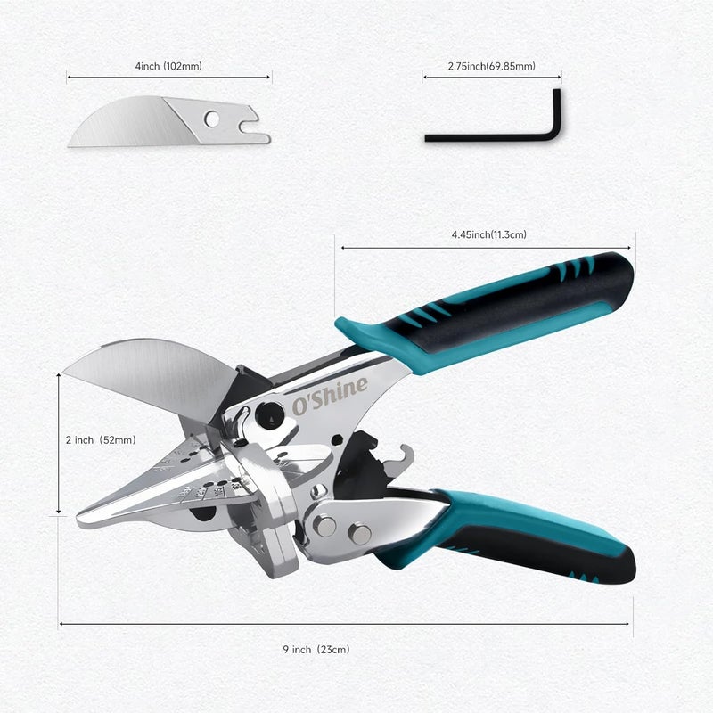 OSHINE O’Shine Ratchet Miter Shears for Angular Cutting Molding Crafting Wood, Quarter Round Cutting Tool, 45-135 Degree Multi Angle PVC Miter Shear Trim Cutter Hand Tool, An Extra Blade & Hex Key Included - Image 5